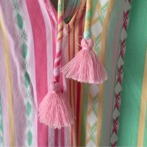 Southern Tide Smocked Waist Mini Dress Colorful spaghetti strap tie bow keyhole - Picture 6 of 11